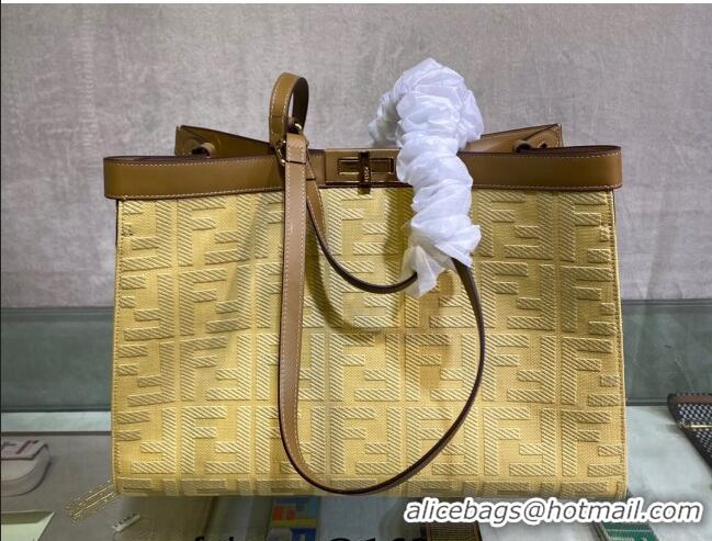 Top Quality Fendi Peekaboo X-Tote Canvas Shopper Bag with FF embroidery F15046 Yellow/Brown 2023