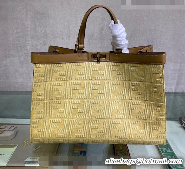 Top Quality Fendi Peekaboo X-Tote Canvas Shopper Bag with FF embroidery F15046 Yellow/Brown 2023