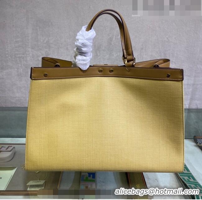 Top Quality Fendi Peekaboo X-Tote Canvas Shopper Bag with FF embroidery F15046 Yellow/Brown 2023