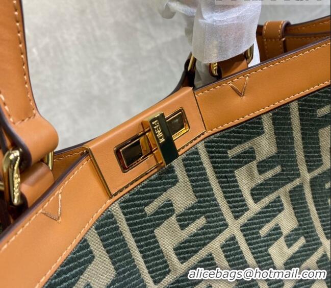 Well Crafted Fendi Peekaboo X-Tote Canvas Shopper Bag with FF embroidery F15046 Green/Brown 2023