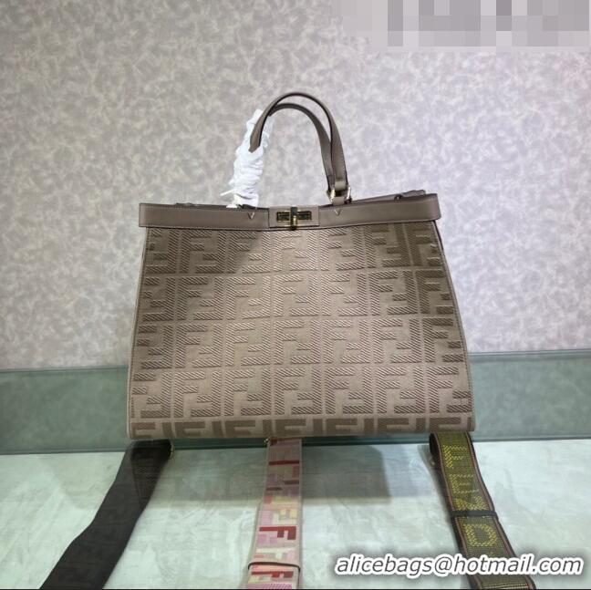 Famous Brand Fendi Peekaboo X-Tote Canvas Shopper Bag with FF embroidery F15046 Grey 2023