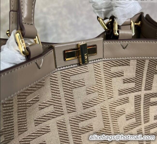 Famous Brand Fendi Peekaboo X-Tote Canvas Shopper Bag with FF embroidery F15046 Grey 2023