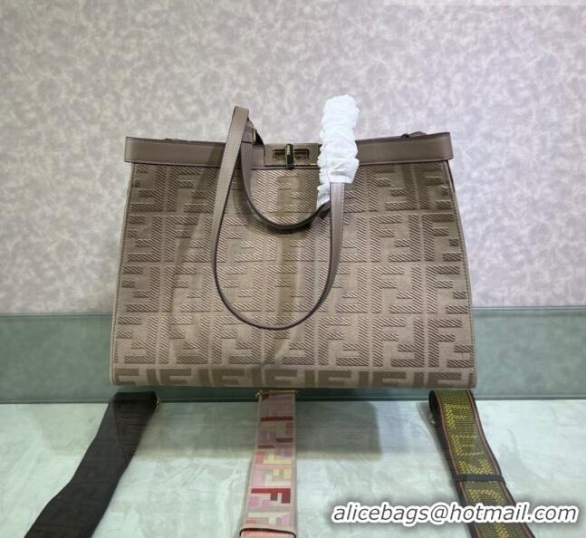 Famous Brand Fendi Peekaboo X-Tote Canvas Shopper Bag with FF embroidery F15046 Grey 2023