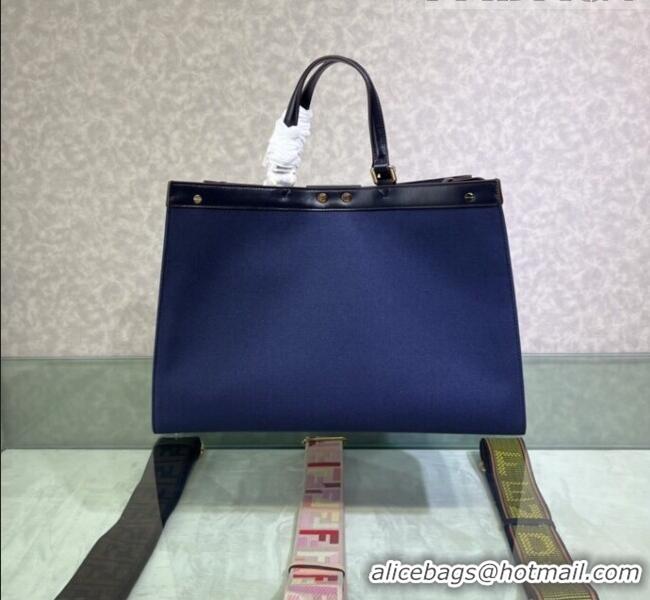 Inexpensive Fendi Peekaboo X-Tote Canvas Shopper Bag with FF embroidery F15046 Dark Blue 2023