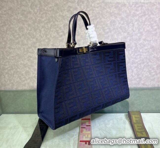 Inexpensive Fendi Peekaboo X-Tote Canvas Shopper Bag with FF embroidery F15046 Dark Blue 2023