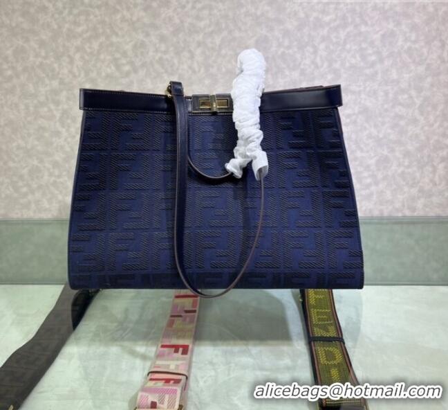 Inexpensive Fendi Peekaboo X-Tote Canvas Shopper Bag with FF embroidery F15046 Dark Blue 2023