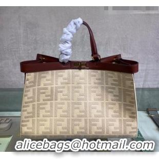 Well Crafted Fendi Peekaboo X-Tote Canvas Shopper Bag with FF embroidery F15046 Beige/Dark Brown 2023