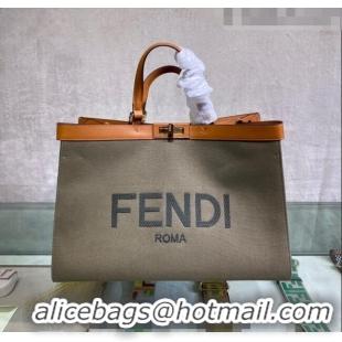 Most Popular Fendi Peekaboo X-Tote Canvas Shopper Bag with FENDI Logo F15046 Green/Brown 2023