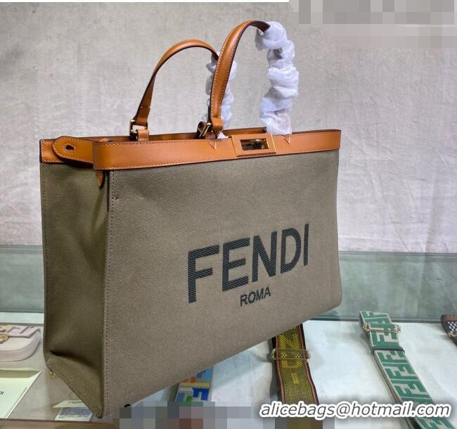 Most Popular Fendi Peekaboo X-Tote Canvas Shopper Bag with FENDI Logo F15046 Green/Brown 2023