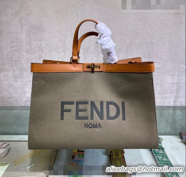 Most Popular Fendi Peekaboo X-Tote Canvas Shopper Bag with FENDI Logo F15046 Green/Brown 2023