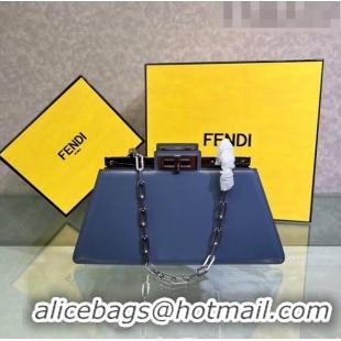 Top Design Fendi Peekaboo Cut Medium Bag in Glossy Leather F5053 Dark Blue 2023