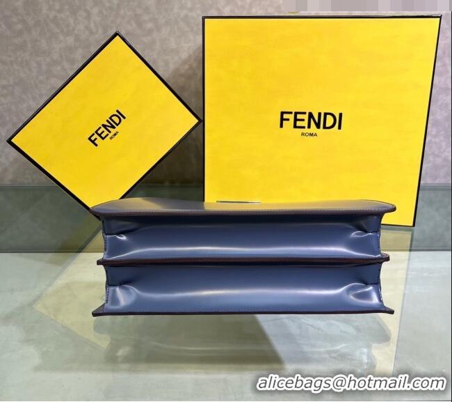 Top Design Fendi Peekaboo Cut Medium Bag in Glossy Leather F5053 Dark Blue 2023