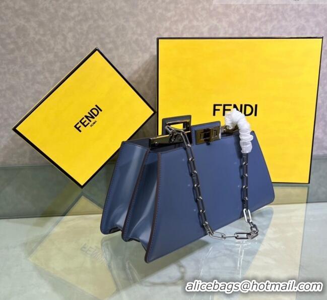 Top Design Fendi Peekaboo Cut Medium Bag in Glossy Leather F5053 Dark Blue 2023