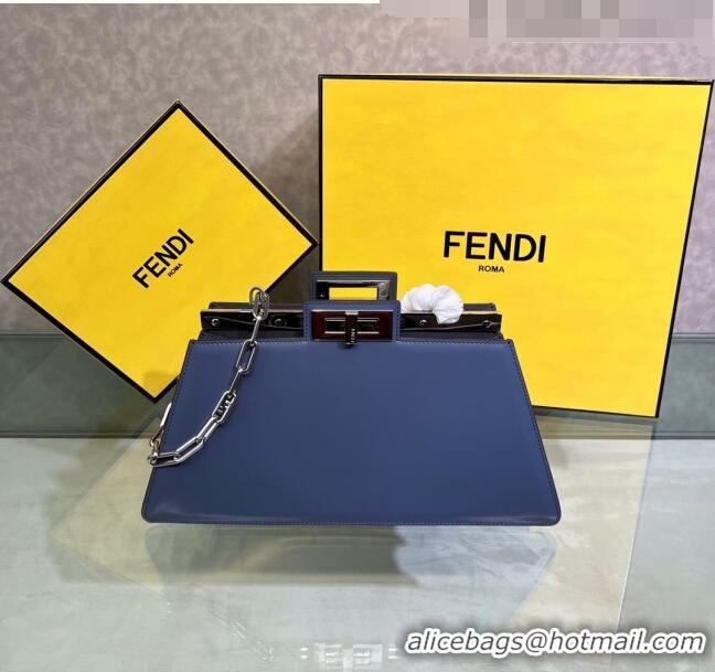 Top Design Fendi Peekaboo Cut Medium Bag in Glossy Leather F5053 Dark Blue 2023