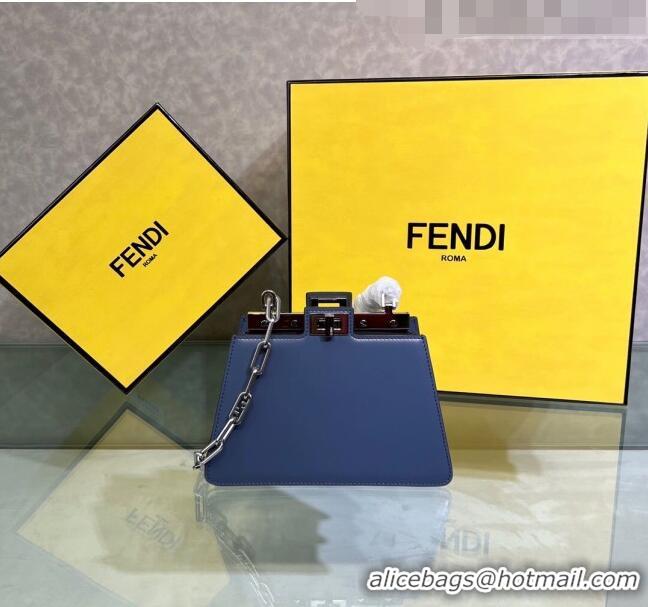 Well Crafted Fendi Peekaboo Cut Petite Mini Bag in Glossy Leather F5054 Dark Blue 2023