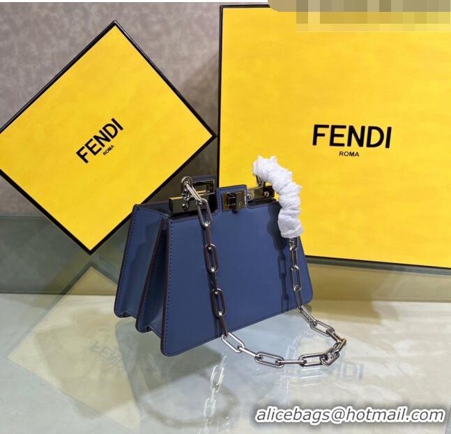 Well Crafted Fendi Peekaboo Cut Petite Mini Bag in Glossy Leather F5054 Dark Blue 2023