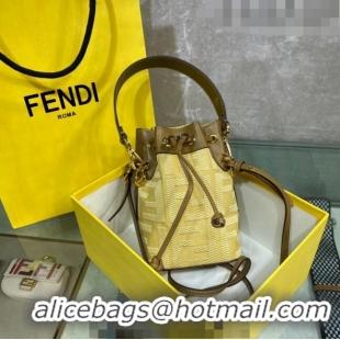 Good Taste Fendi Mon Tresor Canvas Mini Bucket Bag with FF embroidery F15057 Yellow 2023