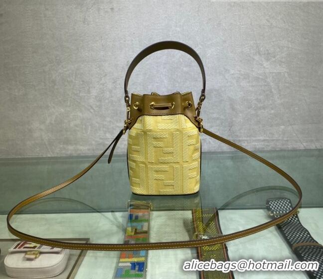 Good Taste Fendi Mon Tresor Canvas Mini Bucket Bag with FF embroidery F15057 Yellow 2023