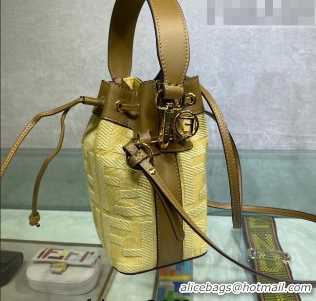 Good Taste Fendi Mon Tresor Canvas Mini Bucket Bag with FF embroidery F15057 Yellow 2023