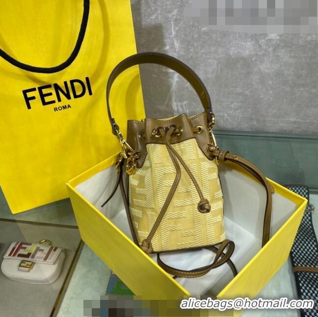 Good Taste Fendi Mon Tresor Canvas Mini Bucket Bag with FF embroidery F15057 Yellow 2023