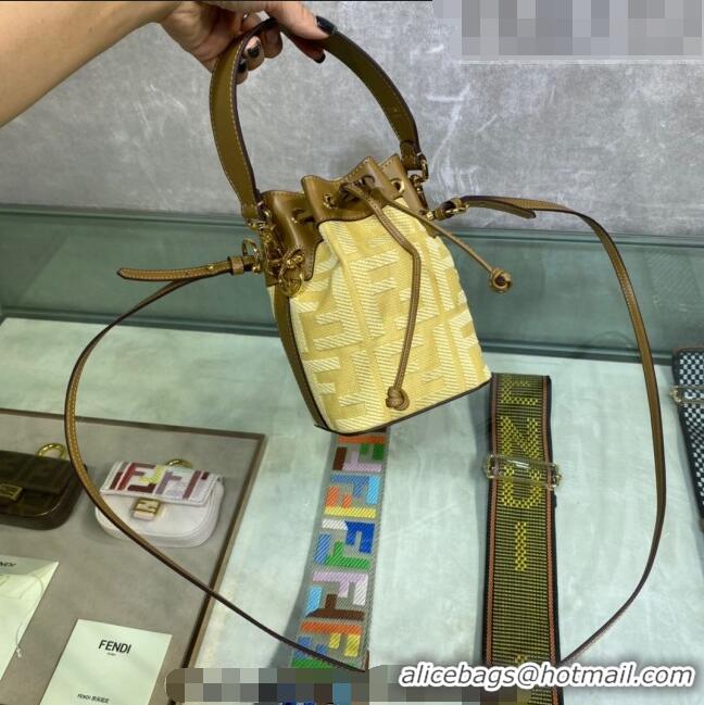 Good Taste Fendi Mon Tresor Canvas Mini Bucket Bag with FF embroidery F15057 Yellow 2023