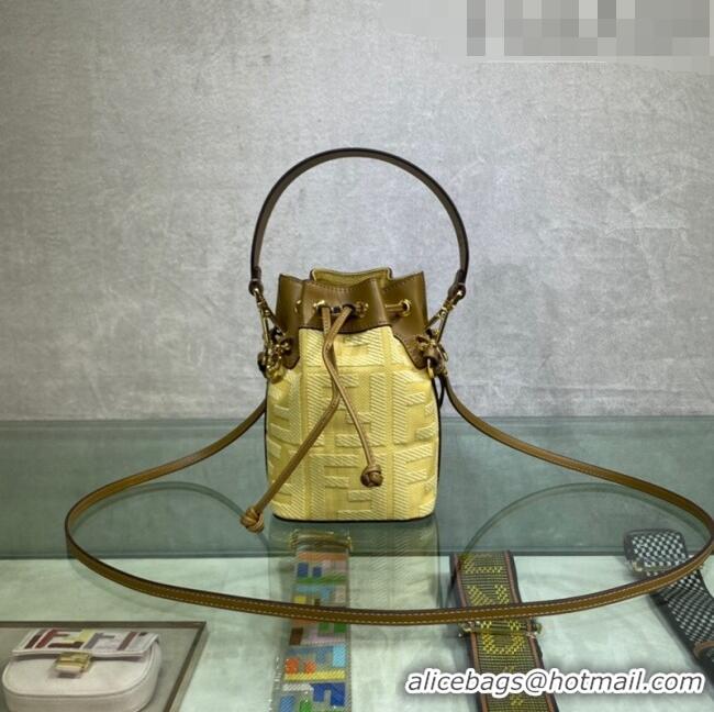 Good Taste Fendi Mon Tresor Canvas Mini Bucket Bag with FF embroidery F15057 Yellow 2023