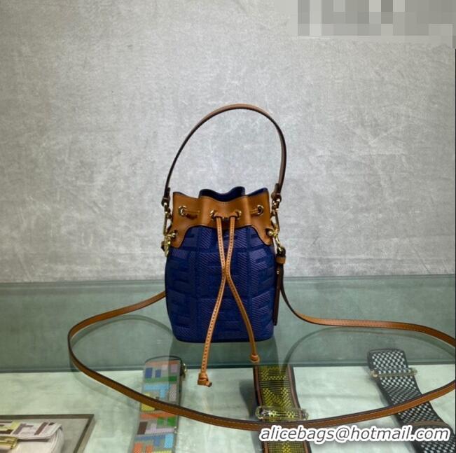 Top Grade Fendi Mon Tresor Mini Bucket Bag with FF embroidery F15057 Blue Denim 2023