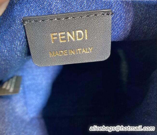 Top Grade Fendi Mon Tresor Mini Bucket Bag with FF embroidery F15057 Blue Denim 2023