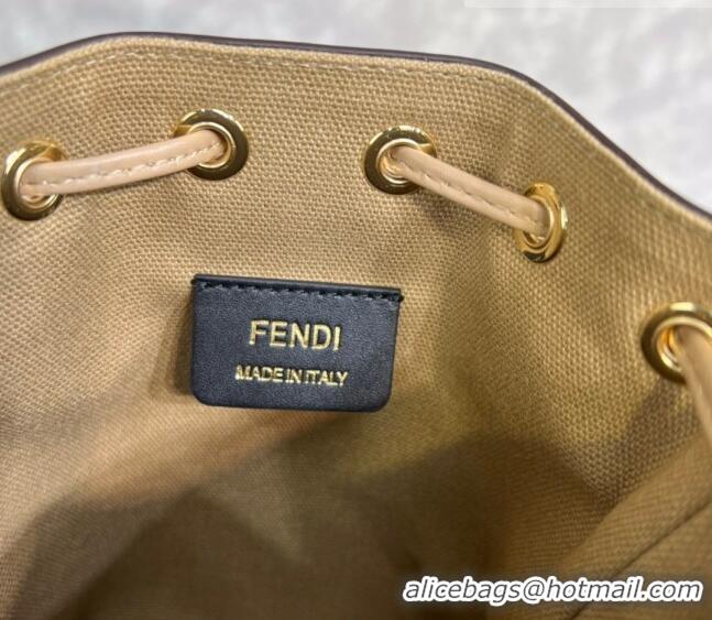 Top Design Fendi Mon Tresor Canvas Mini Bucket Bag with FF embroidery F15057 Beige/Multicolor 2023