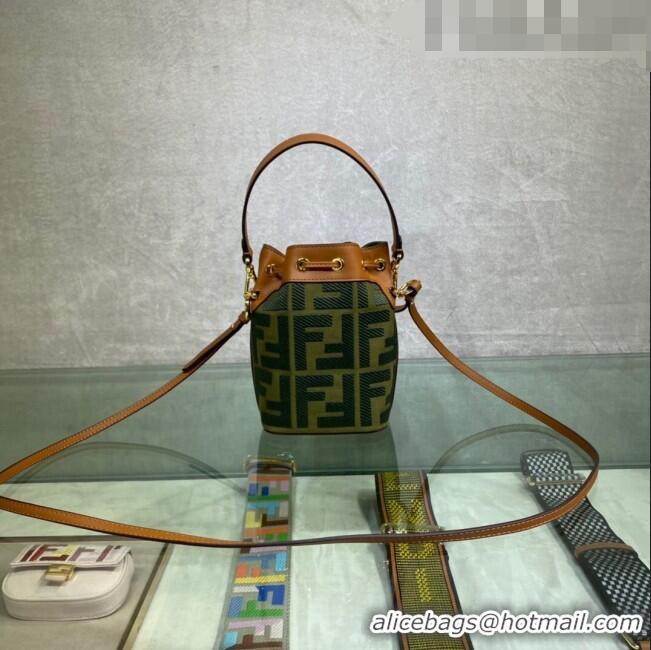 New Fashion Fendi Mon Tresor Canvas Mini Bucket Bag with FF embroidery F15057 Green 2023