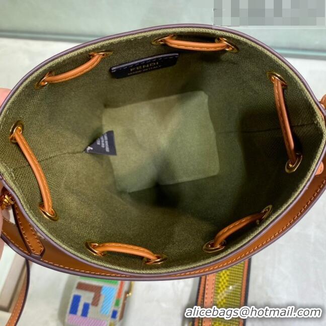 New Fashion Fendi Mon Tresor Canvas Mini Bucket Bag with FF embroidery F15057 Green 2023