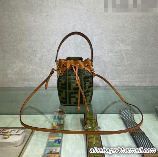 New Fashion Fendi Mon Tresor Canvas Mini Bucket Bag with FF embroidery F15057 Green 2023