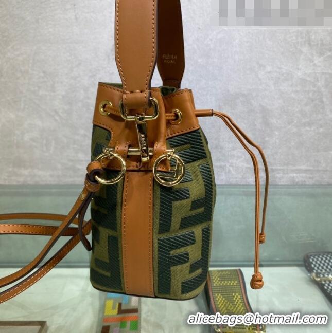 New Fashion Fendi Mon Tresor Canvas Mini Bucket Bag with FF embroidery F15057 Green 2023