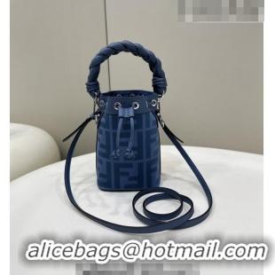 Well Crafted Fendi Mon Tresor FF Denim Mini Bucket Bag with Braided Strap F15058 Blue 2023