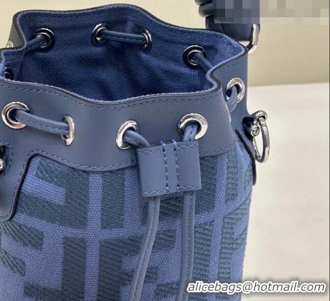 Well Crafted Fendi Mon Tresor FF Denim Mini Bucket Bag with Braided Strap F15058 Blue 2023