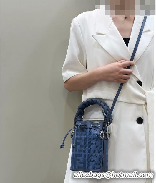 Well Crafted Fendi Mon Tresor FF Denim Mini Bucket Bag with Braided Strap F15058 Blue 2023