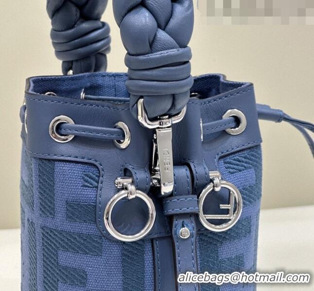 Well Crafted Fendi Mon Tresor FF Denim Mini Bucket Bag with Braided Strap F15058 Blue 2023