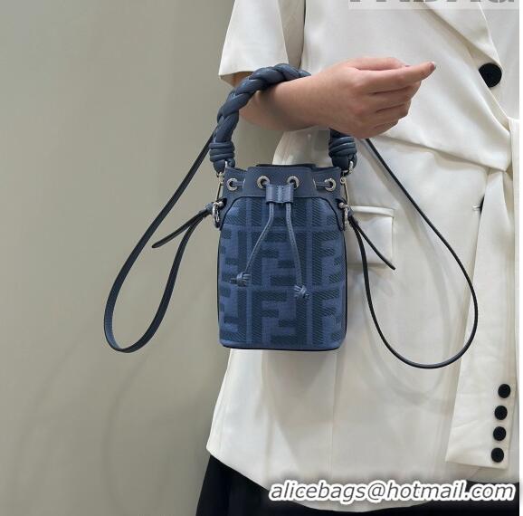 Well Crafted Fendi Mon Tresor FF Denim Mini Bucket Bag with Braided Strap F15058 Blue 2023