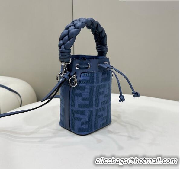 Well Crafted Fendi Mon Tresor FF Denim Mini Bucket Bag with Braided Strap F15058 Blue 2023