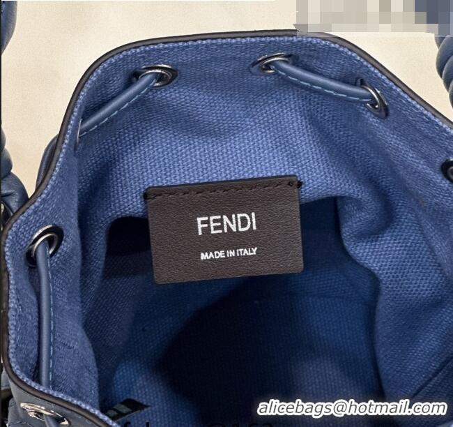 Well Crafted Fendi Mon Tresor FF Denim Mini Bucket Bag with Braided Strap F15058 Blue 2023