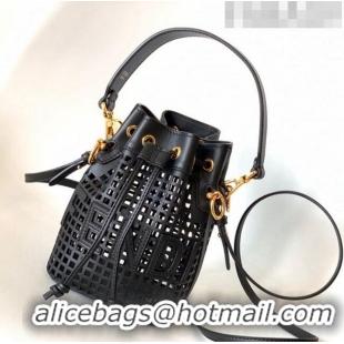 Big Enough Fendi Mon Tresor Mini Bucket Bag in Perforated Leather F15058 Black 2023