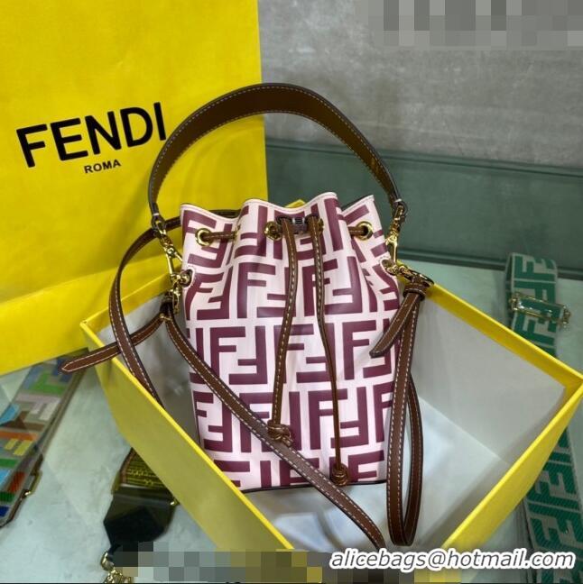 Low Cost Fendi Mon Tresor FF Leather Mini Bucket Bag F15058 Pink/Burgundy 2023