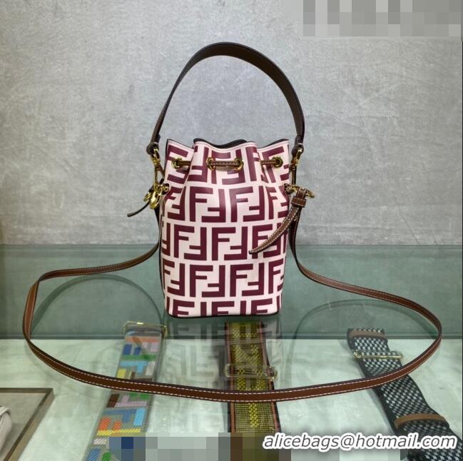 Low Cost Fendi Mon Tresor FF Leather Mini Bucket Bag F15058 Pink/Burgundy 2023