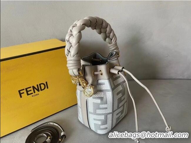 New Fashion Fendi Mon Tresor FF Canvas Mini Bucket Bag with Braided Strap F15064 Grey 2023