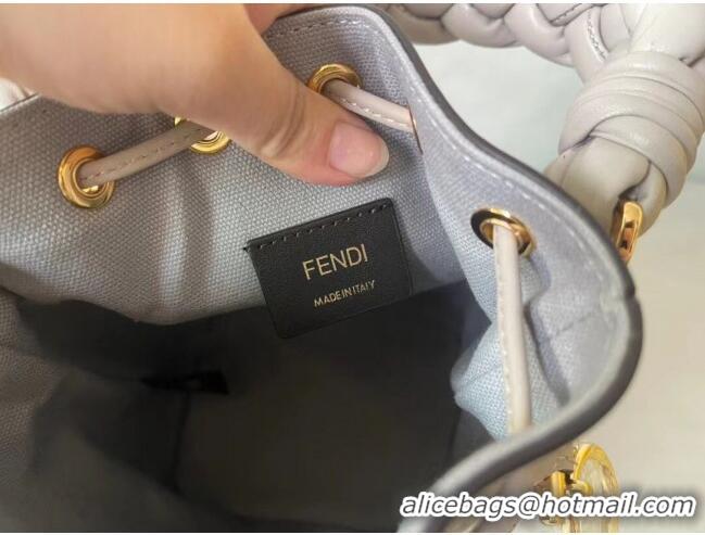 New Fashion Fendi Mon Tresor FF Canvas Mini Bucket Bag with Braided Strap F15064 Grey 2023