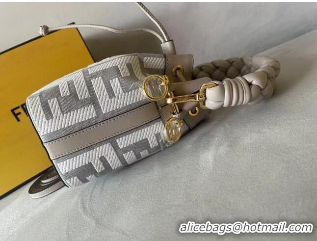 New Fashion Fendi Mon Tresor FF Canvas Mini Bucket Bag with Braided Strap F15064 Grey 2023