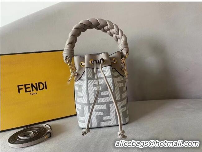 New Fashion Fendi Mon Tresor FF Canvas Mini Bucket Bag with Braided Strap F15064 Grey 2023