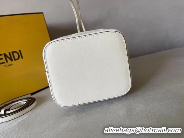 Top Grade Fendi Mon Tresor FF Canvas Mini Bucket Bag with Braided Strap F15064 White 2023