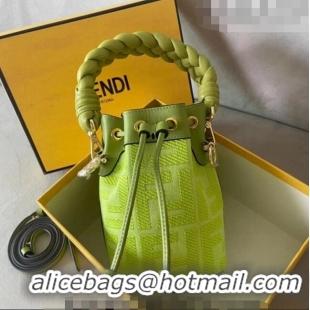 Promotional Fendi Mon Tresor FF Canvas Mini Bucket Bag with Braided Strap F15064 Acid Green 2023