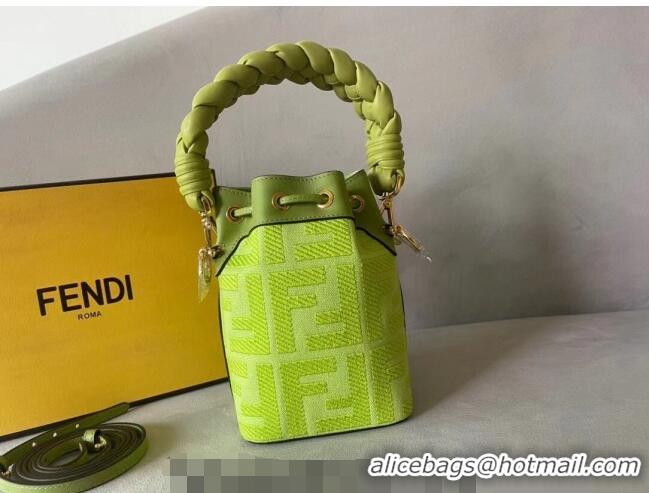 Promotional Fendi Mon Tresor FF Canvas Mini Bucket Bag with Braided Strap F15064 Acid Green 2023